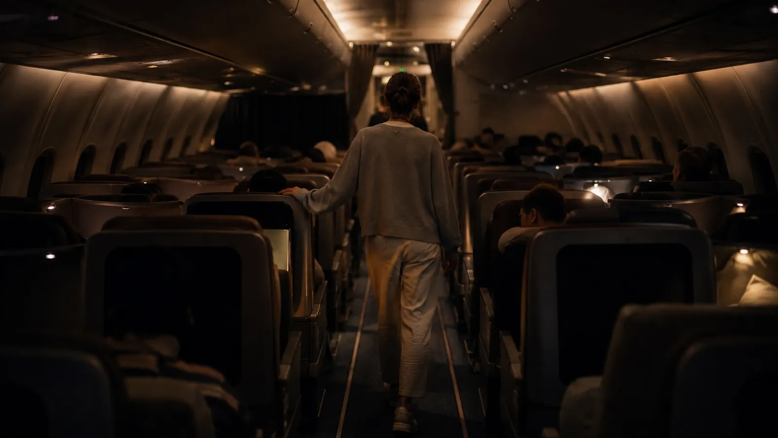 A view through an aircraft window at altitude, with a folded blanket on the seat beside it